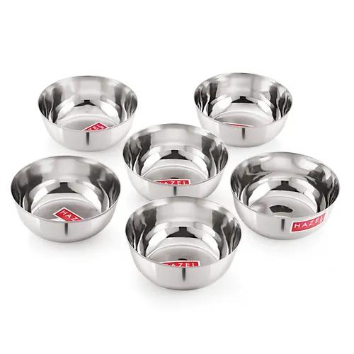 HAZEL Stainless Steel Bowl - (Silver, 1350 ml) Set of 6