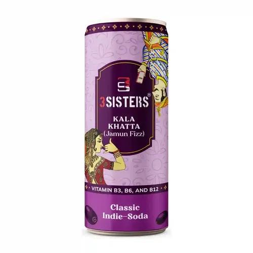 3 SISTERS Classic Indie Soda - Kala Khatta (Pack of 12 Cans)