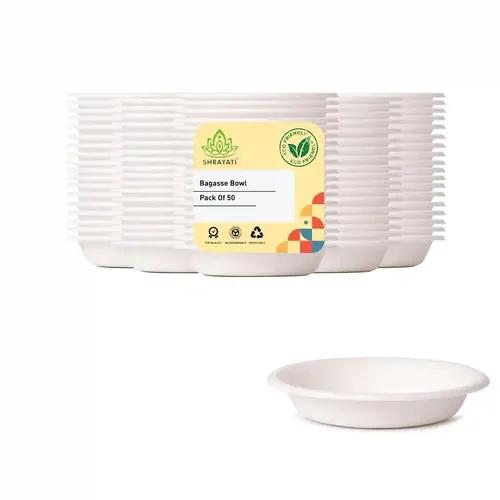 SHRAYATI Disposable Bagasse Round Bowl Bowls, 360 ml, Pack of 1, 50 pcs, Biodegradable Bagasse Bowl, Sugarcane Paper Bowls Disposable for Convenient and Sustainable Eating