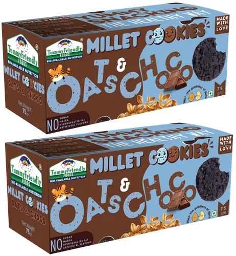 Tummy Friendly Foods Millet Cookies - Oat Choco - Pack Of 2 - 75G Each. Healthy Ragi Biscuits, Snacks For Baby, Kids & Adults