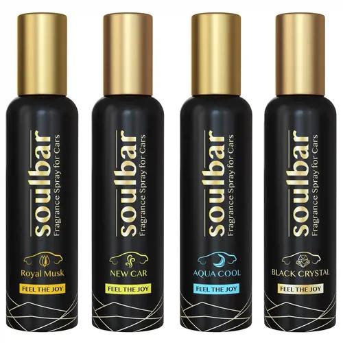 Soulbar Royal Musk, New Car, Aqua Cool & Black Crystal Luxury Car Perfume Spray - 80 Ml (Pack of 4)