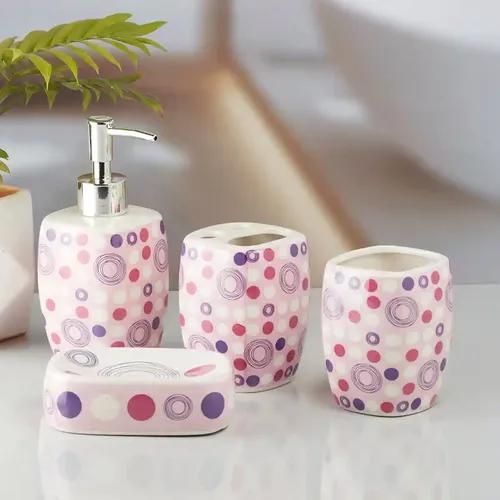 Kookee Ceramic Bathroom Accessories Set of 4, Modern Bath Set with Liquid handwash Soap Dispenser and Toothbrush holder, Luxury Gift Accessory for Home - Multicolor (10170)