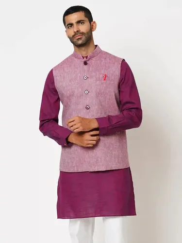 Indivisual Men's Two tone Yarn Dyed Maroon Oak Nehru Jacket - S(Maroon)