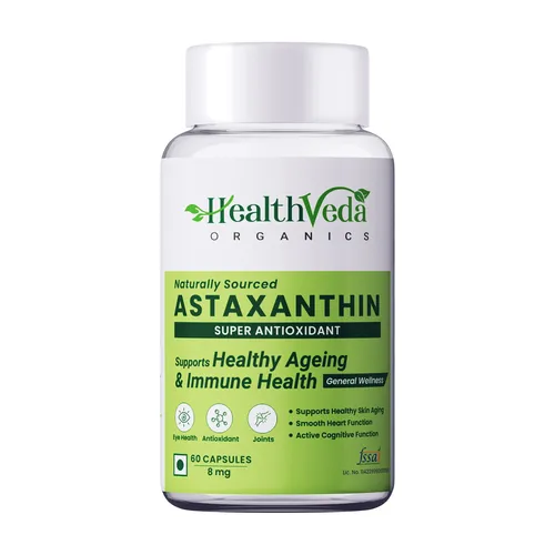 Health Veda Organics Plant Based Astaxanthin Supplements for Eye, Joint & Skin Health, 60 Veg Capsules
