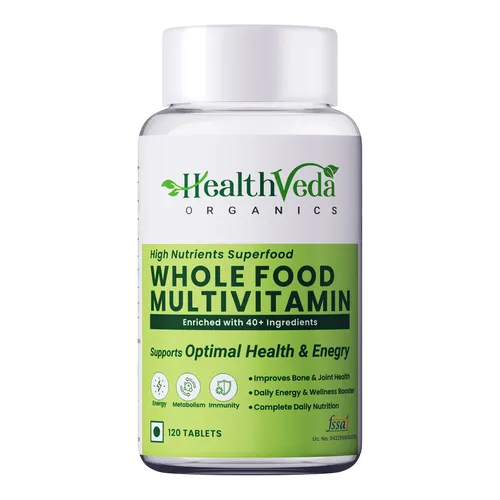Health Veda Organics Whole Food Multivitamin for Energy, Brain, Heart Health, & Eye Health, 120 Veg Tablets