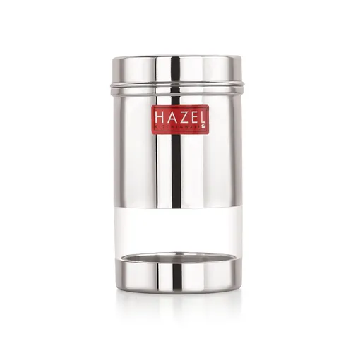 HAZEL Air Tight Container for Storage Containers for Kitchen | Stainless Steel See Through Container for Kitchen Container | Transparent Fridge Storage Canister, 400 ML, Silver