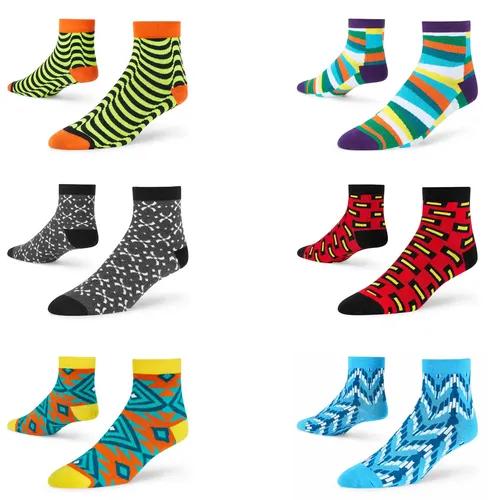 DYNAMOCKS Men's and Women's Combed Cotton Ankle Length Socks (Pack of 6) (Multicolour, Free Size)_Illu_Wonky_CrissCro_UniqueTurq_Vivid_Posh