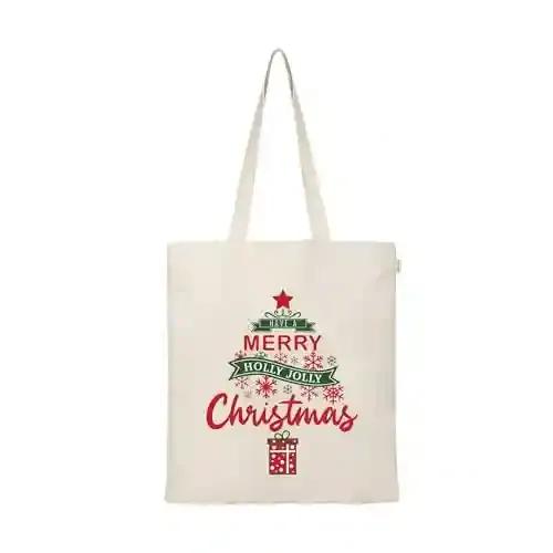 Ecoright Canvas Tote Bags for Women, College Bag for Girls, 100% Organic Cotton Tote Bag for Shopping, Travel & beach - Holly Jolly - White