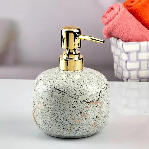 Kookee Ceramic Soap Dispenser for Bathroom hand wash, refillable pump bottle for Kitchen hand wash basin, Set of 1, White (10602)