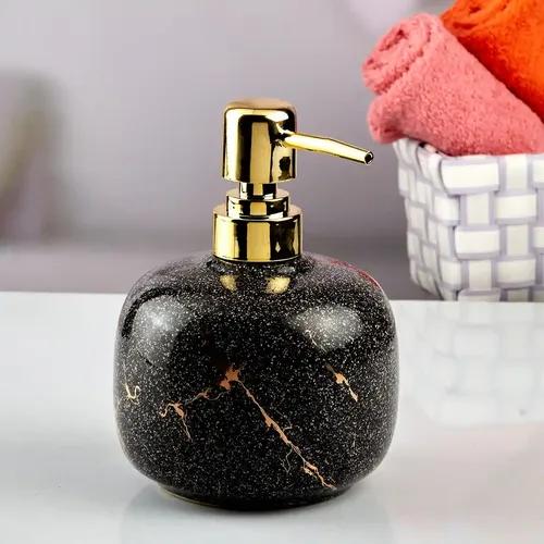Kookee Ceramic Soap Dispenser for Bathroom hand wash, refillable pump bottle for Kitchen hand wash basin, Set of 1, Black (10603)