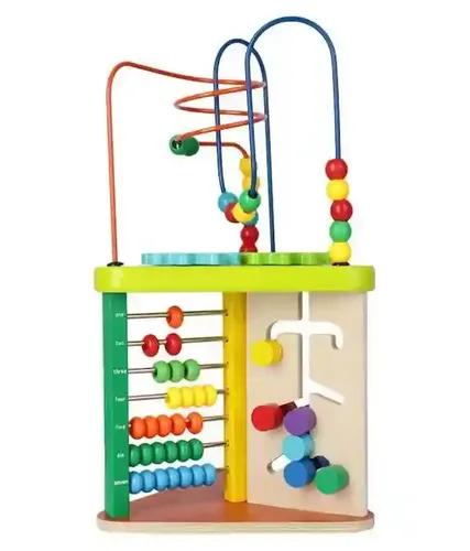 Ji and Ja Wooden Early Education Multifunctional Toy 5 in one Intelligence Toy, Early Education Toys Enlightenment Figure Shape Cognitive Scene Bead Intelligence Box Building Block Toys