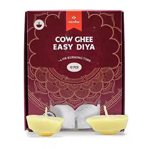 Swaha Wax Free Cow Ghee Diya Wicks (12 Pcs) - Pack of 1