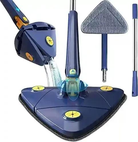 360° Rotatable Adjustable Triangle Cleaning Mop with Stainless Steel Microfibre Wet and Dry Brush  (blue)