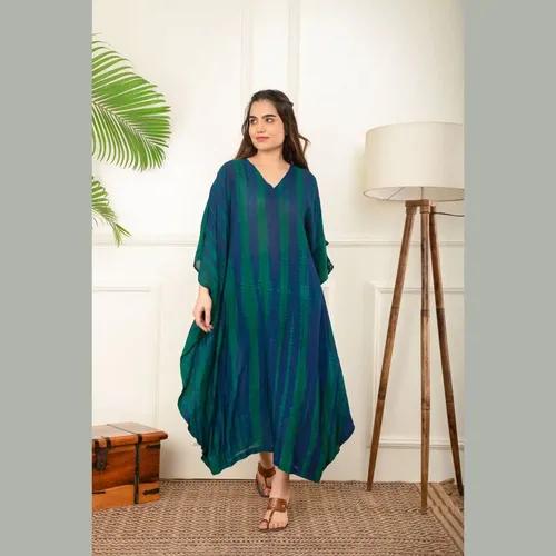 Blue And Green Rope Tie Dye Kaftan - X-Small