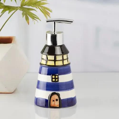 Kookee Ceramic Soap Dispenser for Bathroom handwash, refillable pump bottle for Kitchen hand wash basin, Set of 1 - Blue (10143)