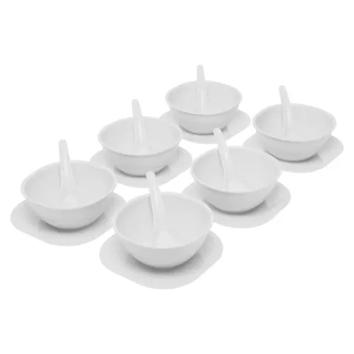 Gluman Polycarbonate Round Shape 18 Pcs Soup Bowl Set 6 Bowl And 6 Spoon,6 Dish Microwave Safe For Home And Office Use (White), 400 ML