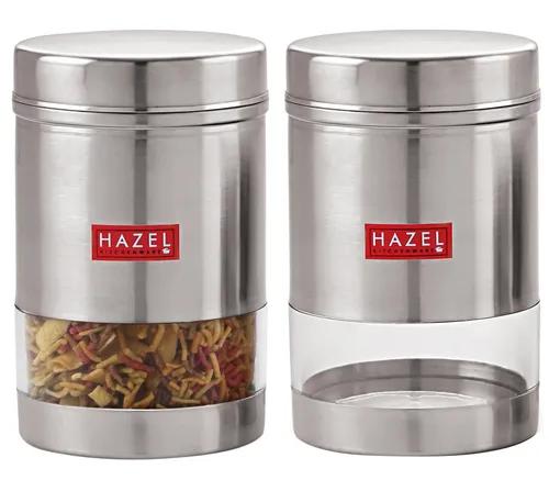 HAZEL Stainless Steel Transparent See Through Container, Silver, 600 Ml Each