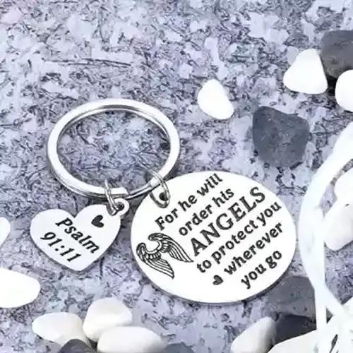 Customized Bible Keychain with Personalized Message on Heart and Round