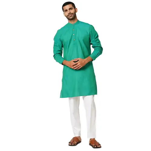 Indivisual Men's Two tone Yarn Dyed Forest Green Kurta - S