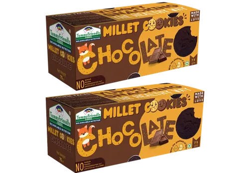 Tummy Friendly Foods Millet Cookies - Chocolate - Pack Of 2 - 75G Each. Healthy Ragi Biscuits, Snacks For Baby, Kids & Adults