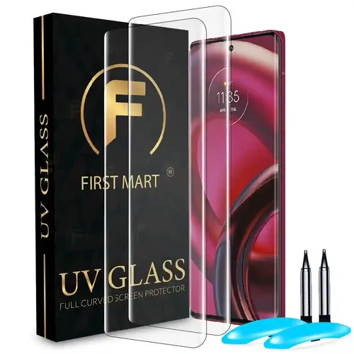 FIRST MART Tempered Glass for Motorola Edge 30 Fusion with Edge to Edge Full Screen Coverage and Easy UV Glue Installation Kit, Pack of 2