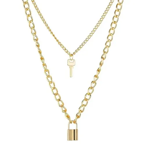 Lock and Key Gold Plated Neckpiece 2 layered