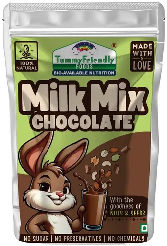 Tummy Friendly Chocolate Milk Mix For Kids. Made Of Organic Nuts, Seeds, Jaggery And Premium Cocoa Powder, Healthy Milk Mix For Toddlers, 1 Year, 2 Year Old Baby And Elder Kids. Kids Chocolate Milk Powder Mix - 200G  Pack