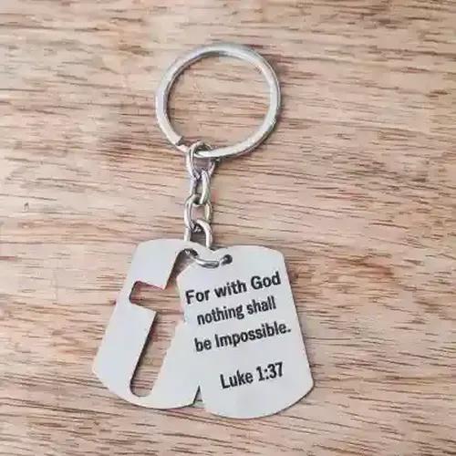 Customized Christmas Keychain 2 Charm with Cross and Personalized Message