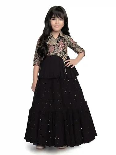 Betty Wine Colored Georgette Fabric Stitched Gown - 9-10 Yrs