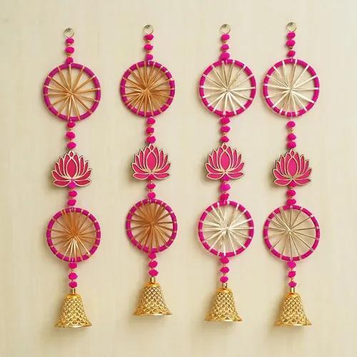 WEBELKART Handmade Lotus with Chakri Wall Hanging |Toran Bandhanwar| Wall Hanging Door Hanging for Diwali/Toran for Door,Traditional Toran for Door,Set of 4 (30x5.5) Inch Multicolor