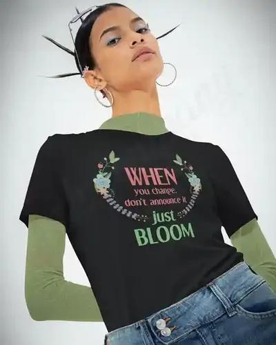 Bloom Unveiled Women's Floral Emblem Tee | 100% Premium Bio Wash Cotton T-Shirts - S  (Black)