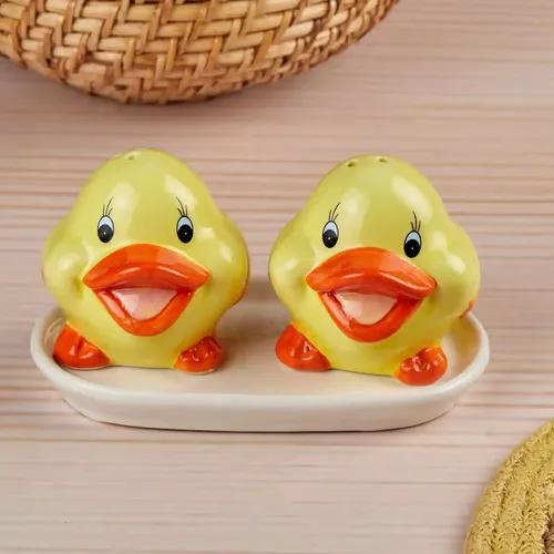 Kookee Ceramic Salt and Pepper Shakers Set with tray for Dining Table used as Namak Dhani, Shaker, Sprinkler, Spices Dispenser for Home, Kitchen and Restaurant, Yellow, Tweety (10658)