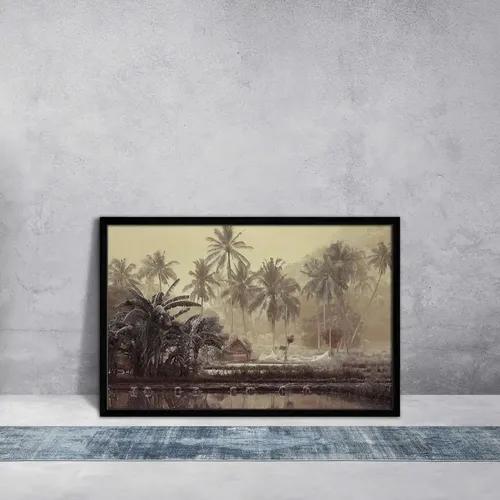 ArtzFolio Wooden House in a Tropical Forest | Premium Canvas Painting for Bedroom & Living Room | Black Wood Frame | 18 x 12 inch (46 x 30 cms)