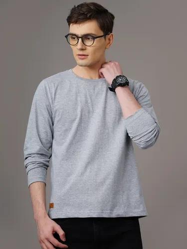 Grey Solid Full Sleeve T-Shirt L