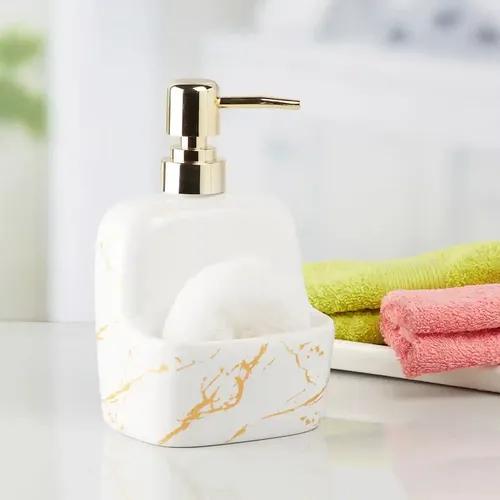 Kookee Ceramic Soap Dispenser for Bathroom handwash, refillable pump bottle for Kitchen hand wash basin, Set of 1 - White (10204)