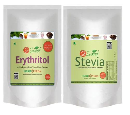 So Sweet Stevia Powder Sugar Free Natural Zero Calorie Sweetener 1kg & Erythritol Powder 1kg (Pack of 2) (1Kg Each)