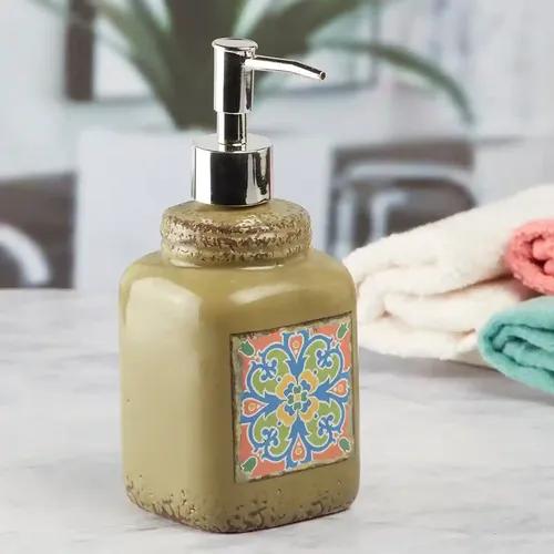 Kookee Ceramic Soap Dispenser for Bathroom handwash, refillable pump bottle for Kitchen hand wash basin, Set of 2 - Brown (6293)