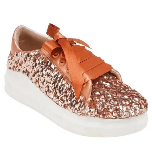 THE QUIRKY NAARI Apricot Crush Sequin Sneakers to Put A Spark in Your Step | Metallic - 7 UK