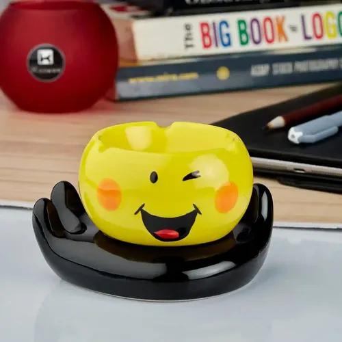 Kookee Groovy Ceramic Ashtray - Unique and Colorful Smoking Accessory with Retro Vibes - Funky Decor for Smokers and Collectors, Yellow/Black (10772)