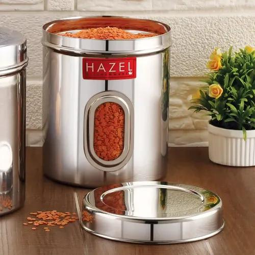 HAZEL Steel Kitchen Storage Containers | Tranparent Air Tight Containers for Storage, 1000 ML