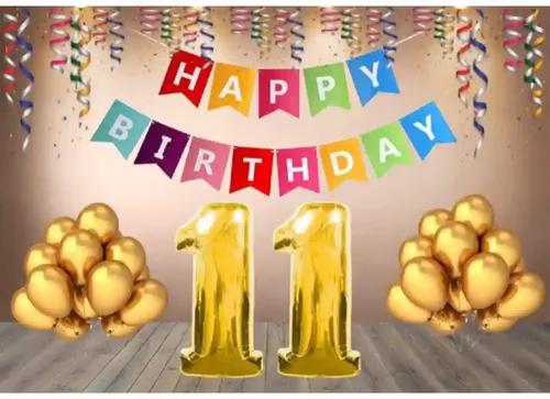 TrendzyKart 11th Happy Birthday Decoration Combo With Multi Color Banner (Multicolor)