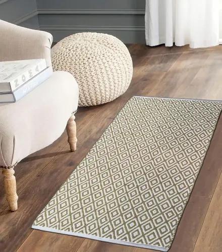 THE HOME TALK Weaved Cotton Rectangular Carpets | Contemporary Decorators | Area Rugs For Bedroom, Center Table, Living Room, Drawing Room, Hall | Machine Washable | 60 X 120 Cm | Beige
