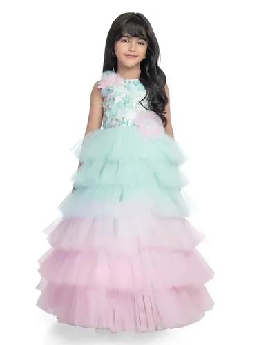 Betty Blue Colored Net Fabric Stitched Gown - 6-7 Yrs