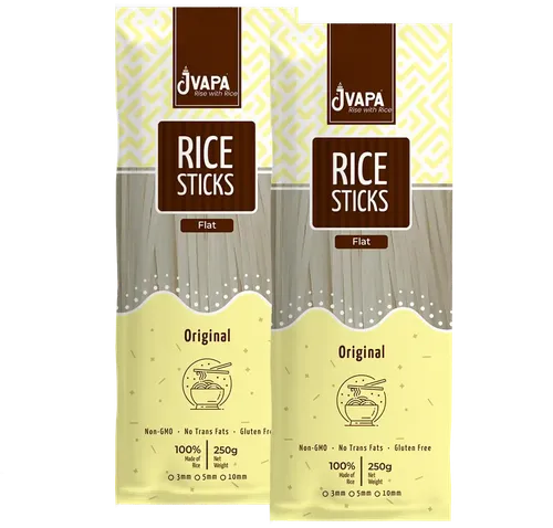 Jvapa Flat Rice Sticks Noodles - Goodness of Rice | Flat 5 mm (2 x 250 gm)