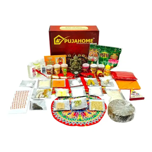 Pujahome Ganesh Puja Samagri Kit for Ganesh Pujan/Ganpati Pooja Kit/Ganesh Chaturthi Puja/Ganesh Pooja with Mitti(Clay) Ganesh Murti(42 Items)