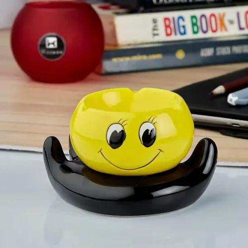 Kookee Groovy Ceramic Ashtray - Unique and Colorful Smoking Accessory with Retro Vibes - Funky Decor for Smokers and Collectors, Yellow/Black (10774)