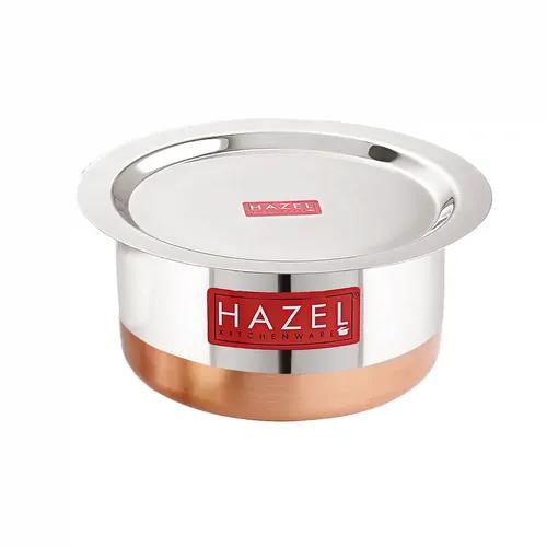 HAZEL Steel Copper Bottom Tope with Lid | Copper Bottom Vessels for Cooking |Copper Bottom Cooking Utensils | Stainless Steel Tope Patila, Capacity 1900 ml