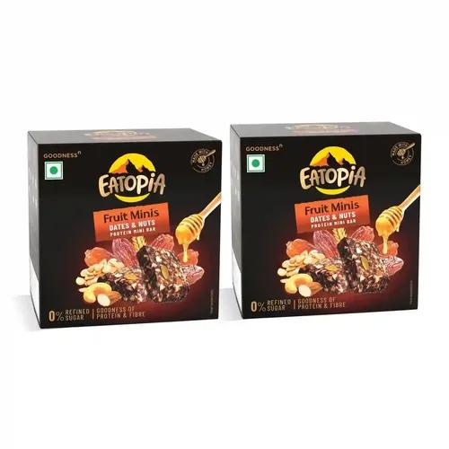 EATOPIA Date & Nuts Fruit Minis | 100% Natural Energy Bar, No Preservatives | Sugar Free Breakfast Snacks | Dry Fruits Protein Bars | Nuts & Seeds | Pack Of 2 (5 Minis Per Box), 0.3 Gram