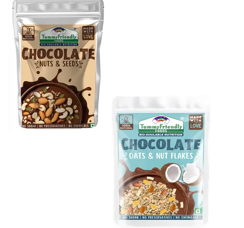 Tummy Friendly Foods Chocolate, Oats, Nuts Flakes And Seeds Mix - 2 Packs - 200G,100 G Each. Healthy Millets Snacks For Baby, Kids & Adults