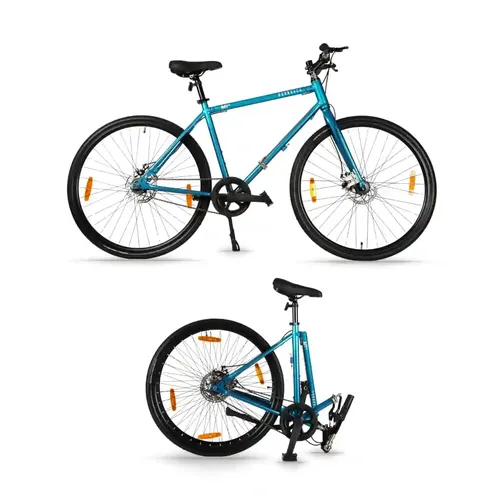 HORNBACK M1s Full Size Fully Assembled Foldable/Folding Cycle for Men & Women(20-inch Stainless Steel+Alloy Steel Frame,28-Inch Wheels,Mechanical Disk Brakes (Ocean Blue)